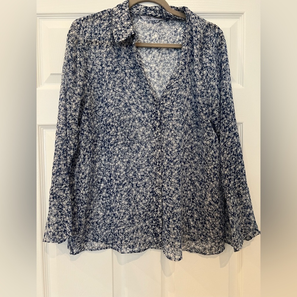 Zara Floral Blue Women's Top size large
